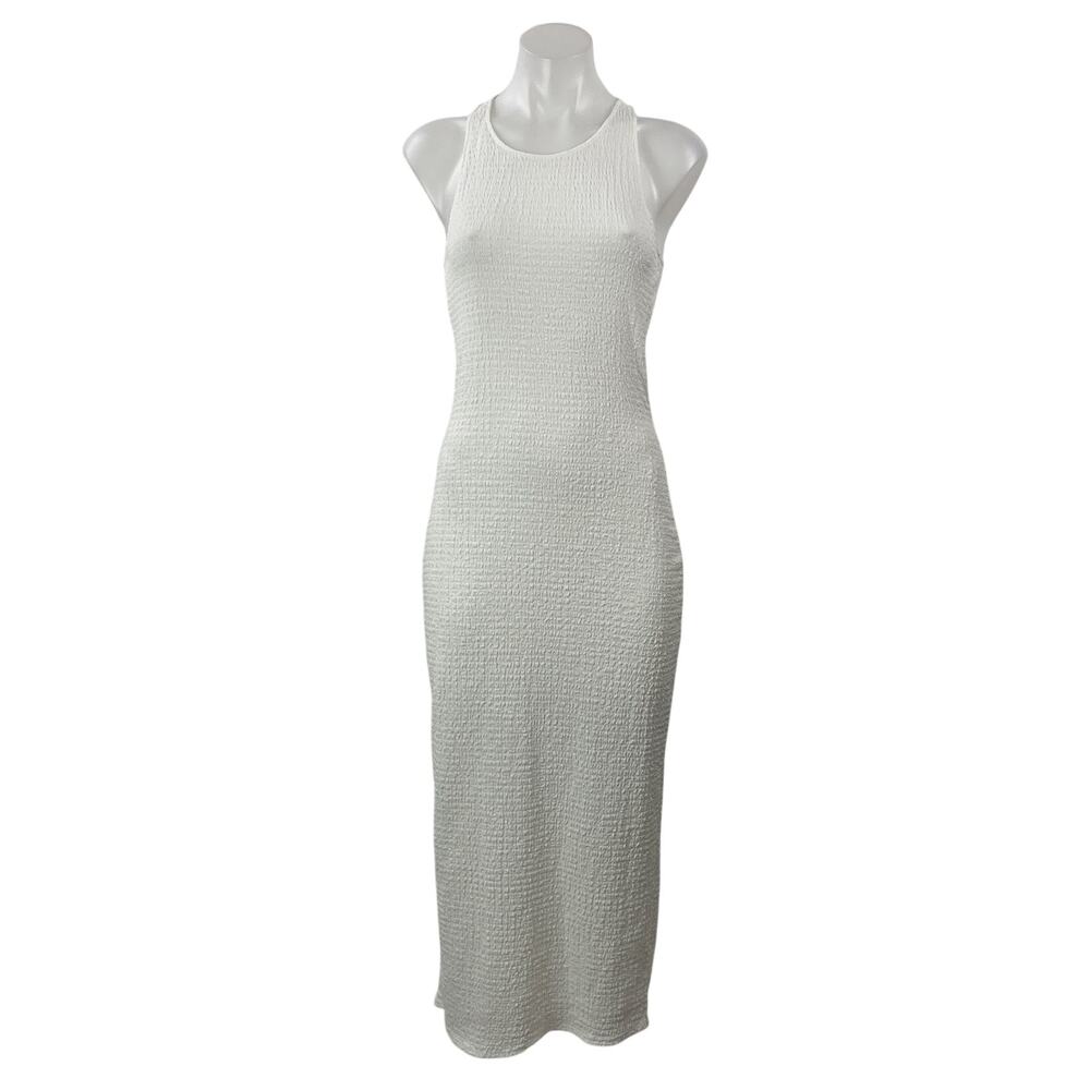 MNG by Mango Women's White Sleeveless Knit Textured Racerback Slit Maxi Dress S